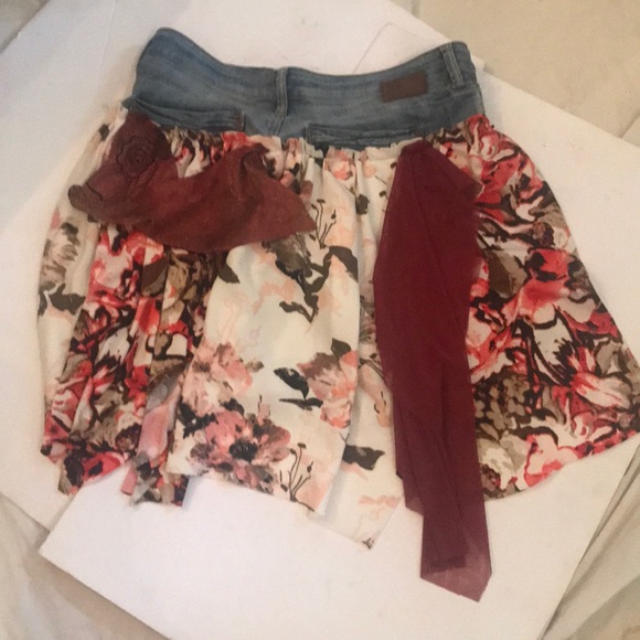 “MAVI” Unique Upcycled Denim Shorts /Skort - Picture 3 of 16